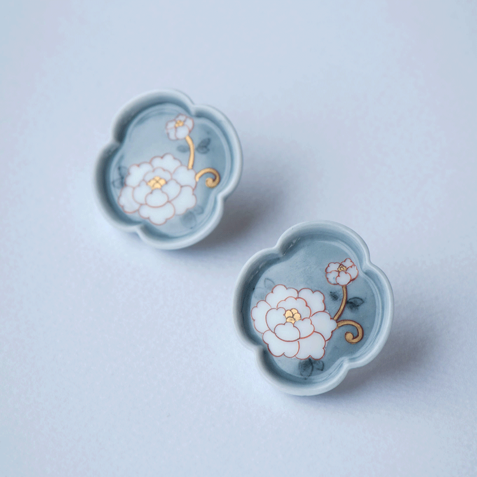 絵付 牡丹/Peony Mokkou Earrings